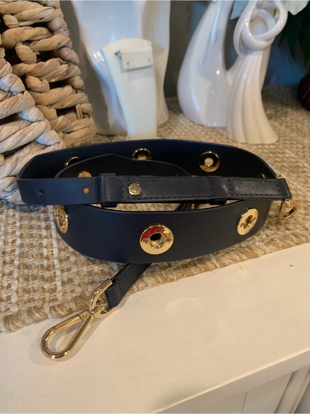 Gold-Accent Navy Leather Shoulder Strap for Crossbody bags